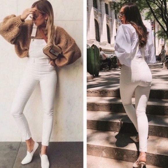 SSO BY Danielle Second Skin Overalls WeWoreWhat White Denim Overalls Gold - Picture 1 of 16